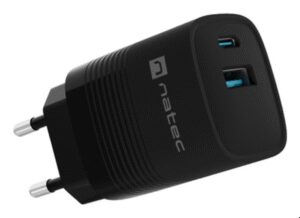 CARGADOR NATEC RIBERA GAN 30W PD3.0 QC3.0 1XUSB-A + 1XUSB-C NEGRO