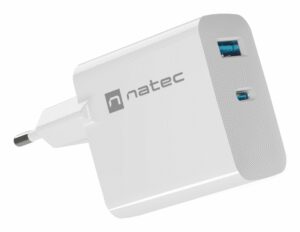 CARGADOR NATEC RIBERA GAN 65W PD3.0 QC3.0 1XUSB-A + 1XUSB-C BLANCO