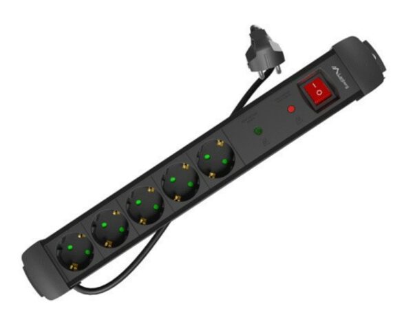 REGLETA LANBERG SP1 5 TOMAS SCHUKO PROTECCION HASTA 2500W NEGRA 3M