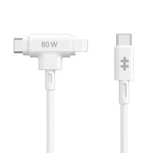 HYPER SILICONE USB-C TO USB-C AND LIGHTNING HYBRID 60W CABLE - WHITE