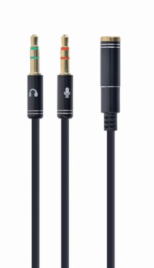 CABLE ADAPTADOR GEMBIRD-HEMBRA 4PINES 3,5MM A 2 STEREO 3,5MM NEGRO, C.METALIC