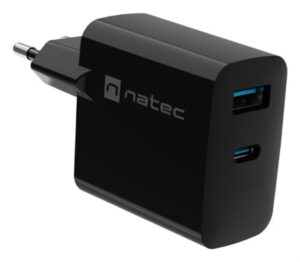 CARGADOR NATEC RIBERA GAN 45W PD3.0 QC3.0 1XUSB-A + 1XUSB-C NEGRO
