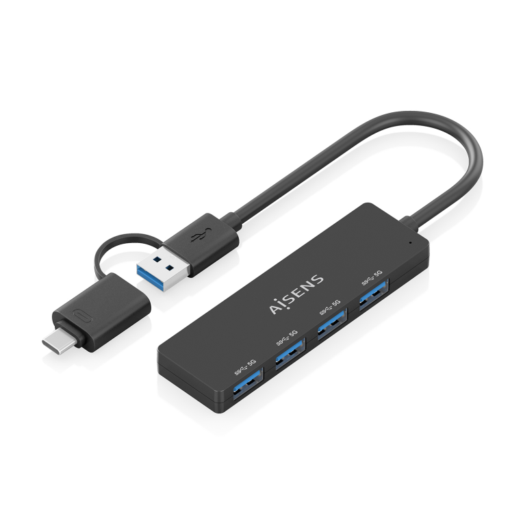 HUB AISENS USB 3.1 GEN1 USB-C/M Y USB-A/M-4XTIPO A/H NEGRO 15CM