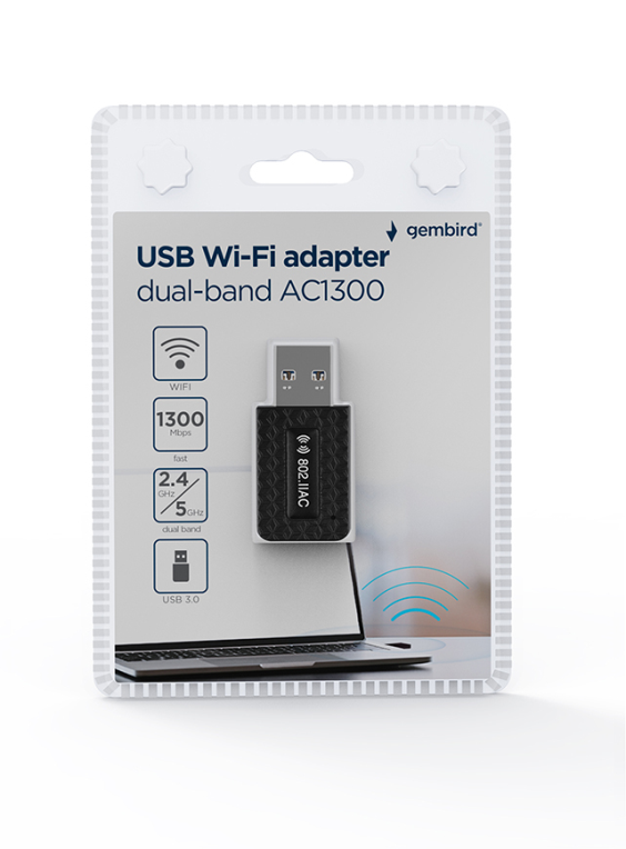 ADAPTADOR GEMBIRD WI-FI USB AC1300 DE BANDA DUAL COMPACTO
