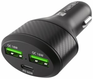 CARGADOR COCHE NATEC CONEY 2XUSB, 1XUSB-C QC3.0, PD 3.0 84W NEGRO