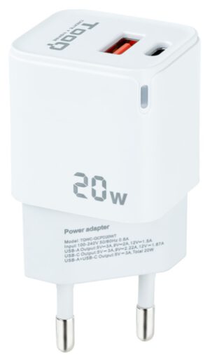 CARGADOR DE PARED TOOQ USB-C PD USB-A QC 20W