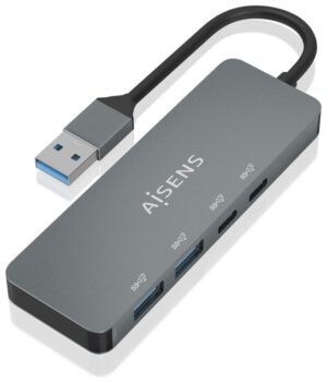 HUB AISENS USB 3.2 GEN2 10G A/M-2xTIPO C/H-2xUSB-A/H 15CM GRIS