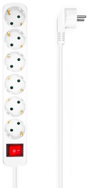 REGLETA AISENS BASE 6 TOMAS INTERRUPTOR CABLE 3x1.5MM2 1.4M BLANCO