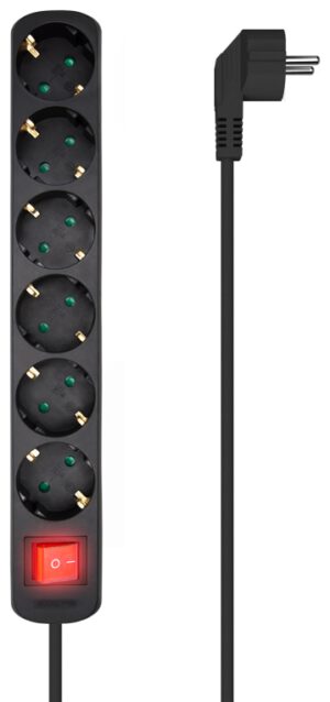 REGLETA AISENS BASE 6 TOMAS INTERRUPTOR CABLE 3x1.5MM2 1.4M NEGRO