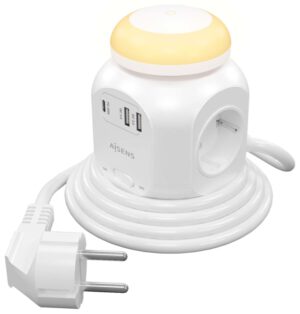REGLETA ENCHUFES AISENS 4 TOMAS + 1XUSB-C 20W PD3.0 2XUSB-A 18W QC3.0 LUZ 1.8M