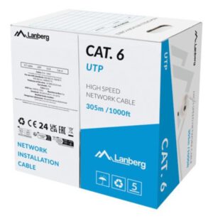 BOBINA CABLE DE RED LANBERG UTP RJ45 CAT.6 SOLIDO CCA 305M GRIS FLUKE PASSED CF