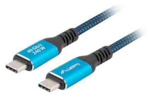 CABLE USB-C 4.0 LANBERG MACHO/MACHO 1M 240W 8K 60HZ NEGRO/AZUL