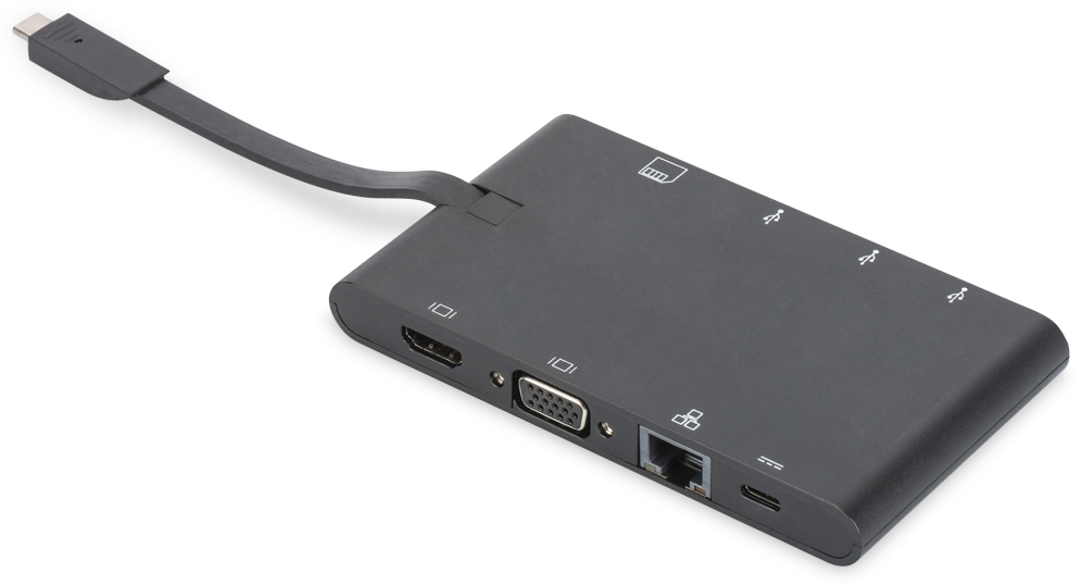 CONVERSOR HUB DIGITUS USB C 9 PUERTOS 2X VIDEO 2x USB-C 2x USB3.0 RJ45 2x SD/MMC