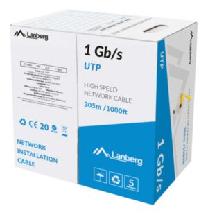 BOBINA CABLE RED LANBERG UTP RJ45 1GB/S SOLIDO CCA AWG23 305M  AMARILLO