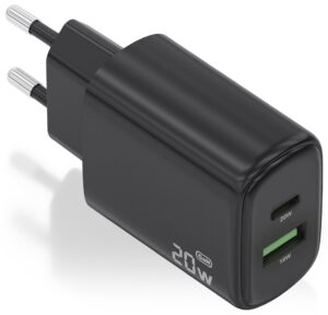 CARGADOR AISENS GAN 20W, 1XUSB-C PD3.0, 1XUSB-A QC3.0, NEGRO