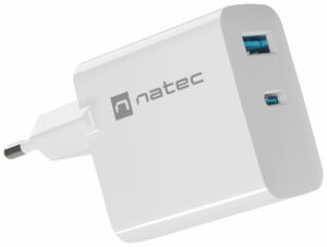 CARGADOR NATEC RIBERA GAN 45W PD3.0 QC3.0 1XUSB-A + 1XUSB-C BLANCO
