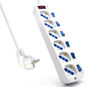 REGLETA EWENT 6 TOMAS SHUKO 16A CON INTERRUPTOR ON/OFF 5M BLANCA