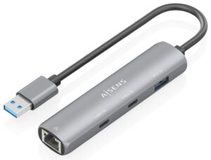 USB3.0 DOCK AISENS USB-A A ETHERNET GIGABIT HUB 2XUSB-C+1XUSB-A GRIS 15CM