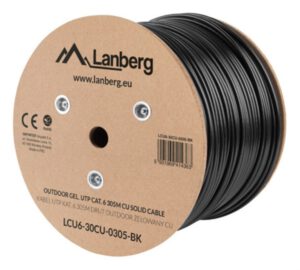 BOBINA CABLE RED LANBERG EXTERIOR UTP RJ45 CAT.6 GEL-FILLED CU AWG24 305M NEGRO