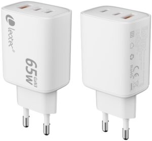 LEOTEC CARGADOR 65W GAN ULTRA SLIM 2 USB C PD+1 USB A BLANCO (APPLE Y SAMSUNG)