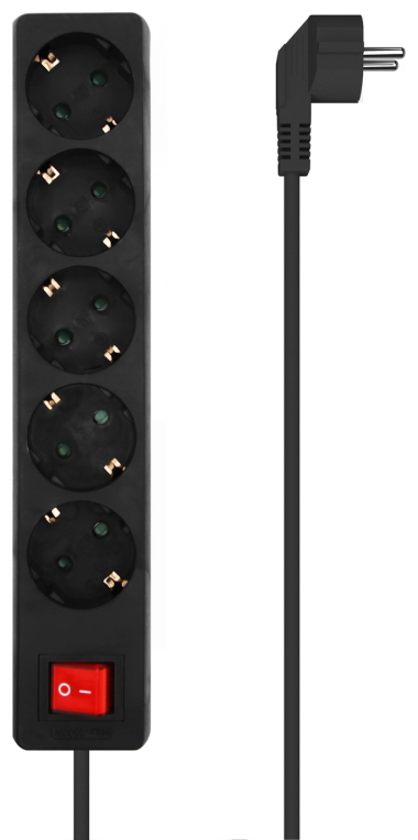 REGLETA AISENS BASE 5 TOMAS INTERRUPTOR CABLE 3x1.5MM2 1.4M NEGRO
