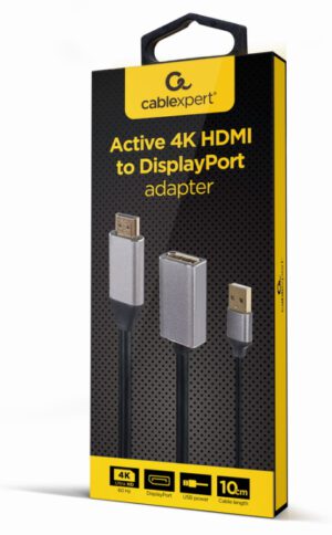 ADAPTADOR GEMBIRD ACTIVO 4K HDMI MACHO A DISPLAYPORT HEMBRA NEGRO