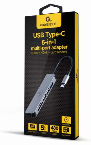 ADAPTADOR MULTIPUERTO USB TIPO-C 6 EN 1 HUB HDMI LECTOR DE TARJETAS