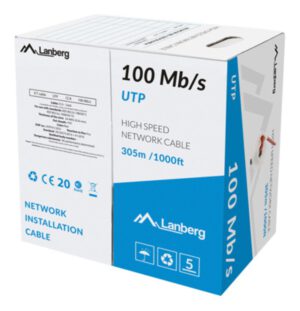 BOBINA CABLE RED LANBERG UTP RJ45 100 MB/S SOLIDO CCA AWG24 305M ROJO