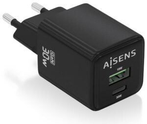 CARGADOR AISENS GAN 30W 1XUSB-C PD3.0 QC4.0 1XUSB-A QC3.0 NEGRO