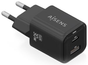 CARGADOR AISENS GAN 30W 1XUSB-C PD3.0 QC4.0 1XUSB-A QC3.0 NEGRO