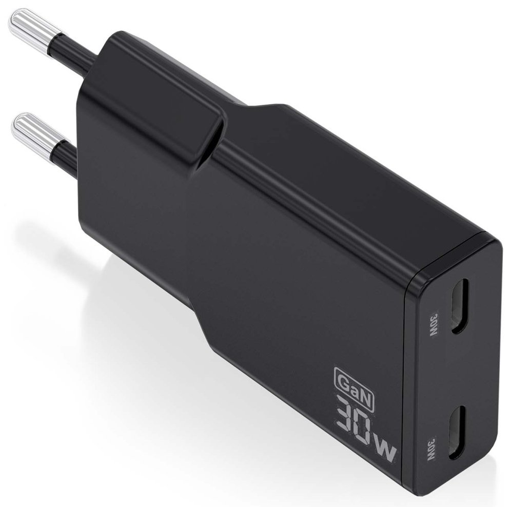 CARGADOR AISENS GAN ULTRA DELGADO 30W 2XUSB-C PD3.0 QC4.0 NEGRO