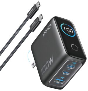 CARGADOR DE PARED ANKER 100W 3 PUERTOS CON PANTALLA INTELIGENTE NEGRO