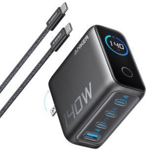 CARGADOR DE PARED ANKER 140W 4 PUERTOS PD 3.1 CON CABLE USB-C NEGRO