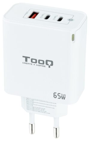 CARGADOR DE PARED TOOQ GAN 2USB-C PD USB-A QC 65W
