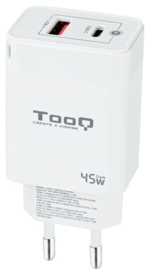 CARGADOR DE PARED TOOQ GAN USB C PD USB-A QC 45W