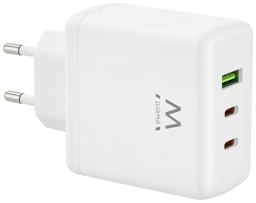 CARGADOR MOVIL EWENT EW1333 GAN RAPIDO 65W 2XUSB-C PD USB-A QC