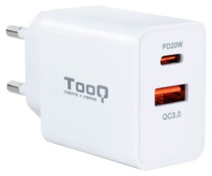 CARGADOR PARED TOOQ USB-C/PD 20W, USB-A/QC 18W BLANCO
