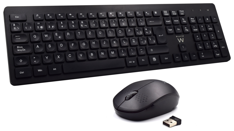 COMBO TECLADO RATON EWENT ESPAÑOL TECLAS CONCAVAS RF INALMABRICO NEGRO