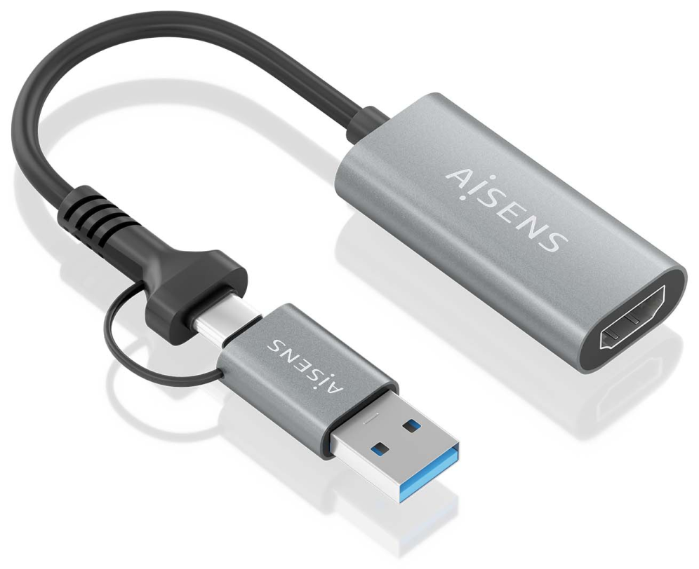 CONVERSOR AISENS ALUMINIO USB-A/M+USB-C/M-HDMI/H 1080P@60HZ 15CM