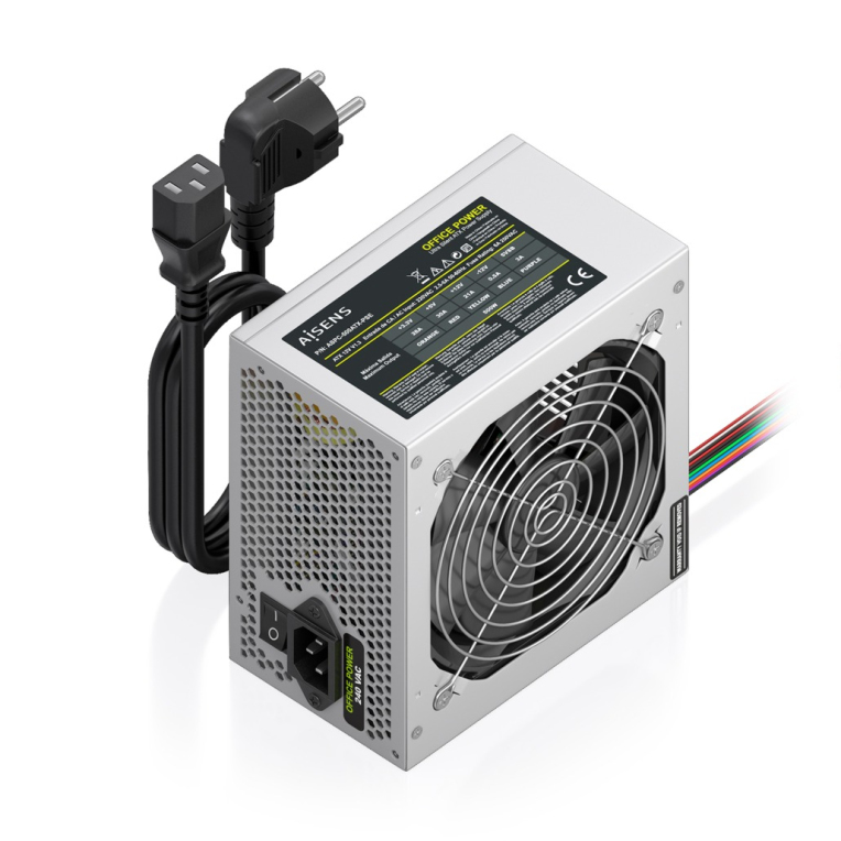 FUENTE ALIMENTACION AISENS ATX 500W CABLE ALIMENTACION OEM PLATA
