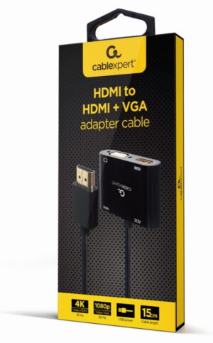HDMI MACHO A HDMI HEMBRA + VGA HEMBRA + CABLE ADAPTADOR DE AUDIO NEGRO