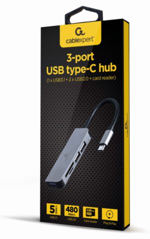 HUB USB TIPO-C DE 3 PUERTOS USB 3.1 Y USB 2.0 CON LECTOR DE TARJETAS