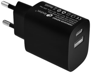 LEOTEC CARGADOR 20W CARGA RAPIDA 1 USB TIPO-C PD 1 USB-A NEGRO