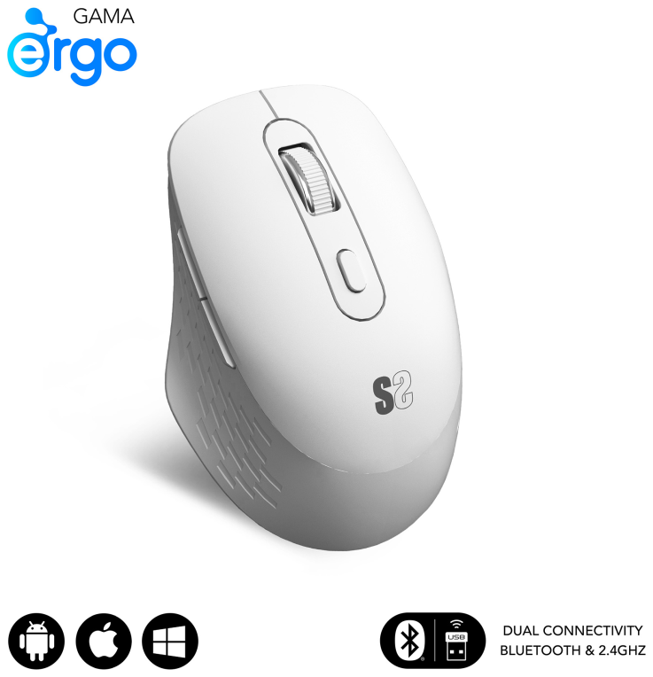 RATON SUBBLIM CURVE ERGO DUAL BLANCO BLUETOOTH BATERIA RECARGABLE