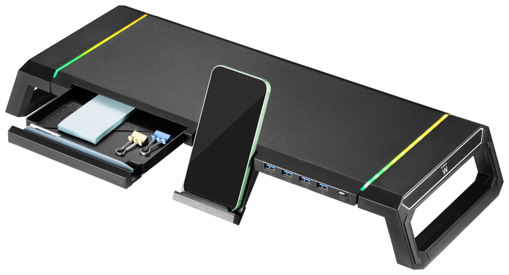 SOPORTE PLEGABLE MONITOR RGB CON CAJON SOPORTE PARA SMARTPHONE 4 PUERTOS.