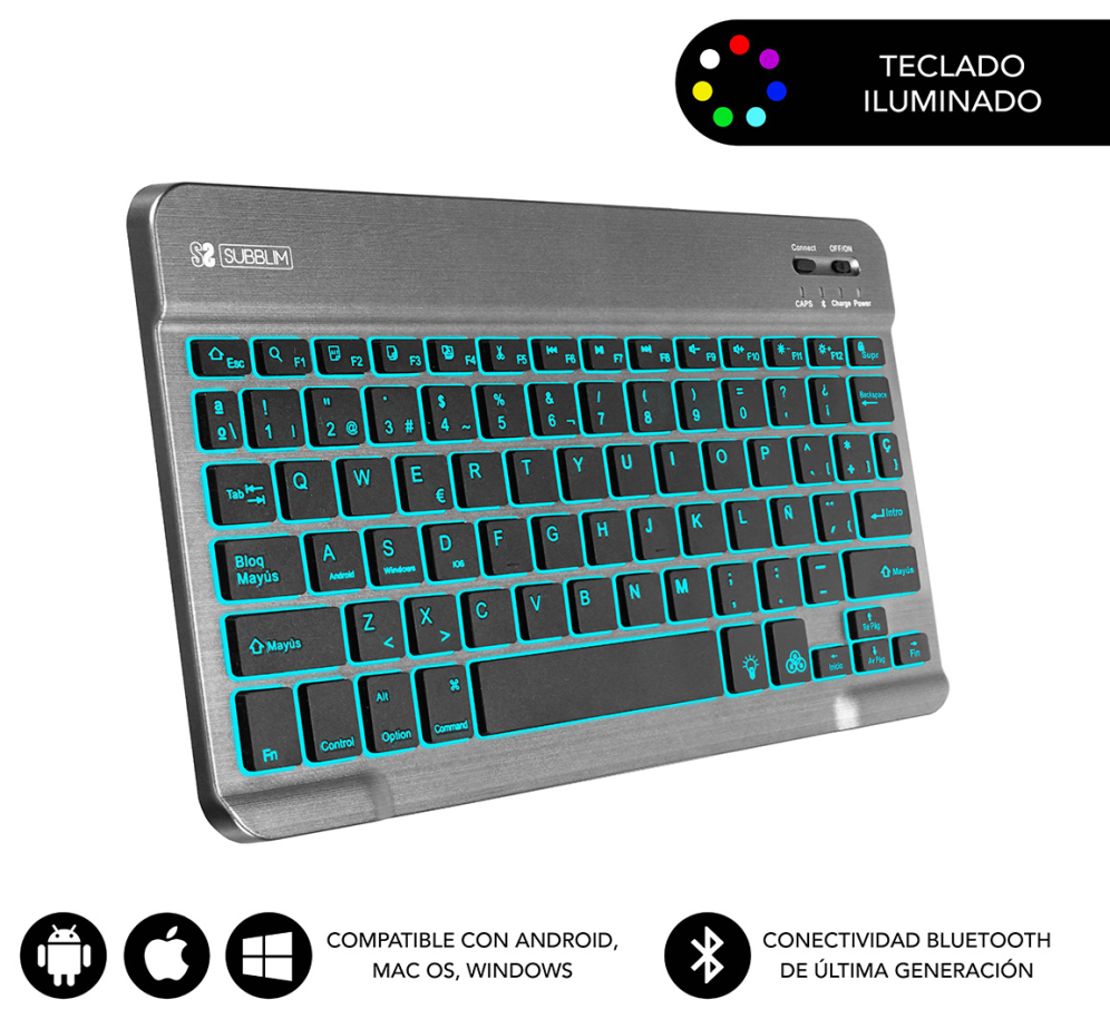 TECLADO SUBBLIM SMART BACKLIT BLUETOOTH RETROILUMINDO GRIS