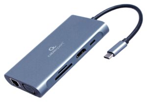 ADAPTADOR MULTIP GEMBIRD USBC 7EN1 HUB3.0,HDMI,VGA,PD,LECTOR TARJETAS,AUDIOGRIS