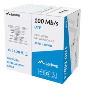 BOBINA CABLE RED LANBERG UTP RJ45 100MB/S SOLIDO CCA AWG24 305M GRIS