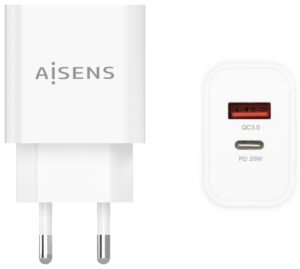CARGADOR AISENS 20W 1xUSB-C PD3.0 1xUSB-A QC3.0 BLANCO