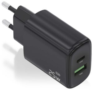 CARGADOR AISENS GAN 25W, 1XUSB-C PD3.0, 1XUSB-A QC3.0, NEGRO